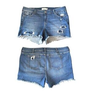 Torrid Shorts 24 Blue Distressed Denim High Rise Fits Plus Size 3X  45” Waist